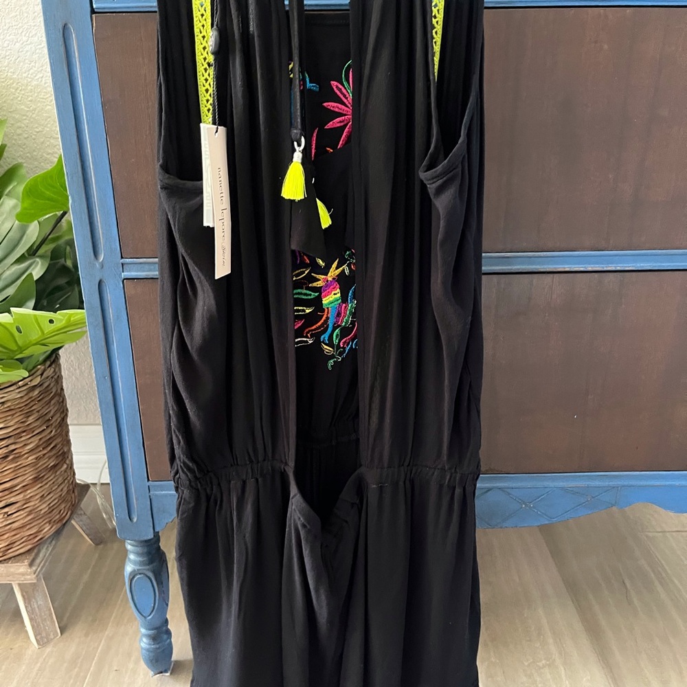 NANETTE LEPORE Isla Marietas Crepe Romper Swim Coverup Multicolor Black Large - Picture 6 of 12